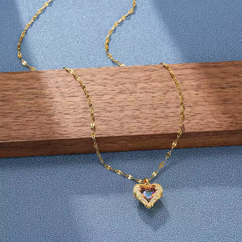 Crystal Ocean Heart Pendant Necklace