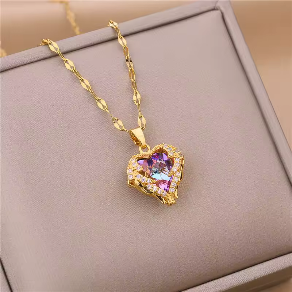 Crystal Ocean Heart Pendant Necklace
